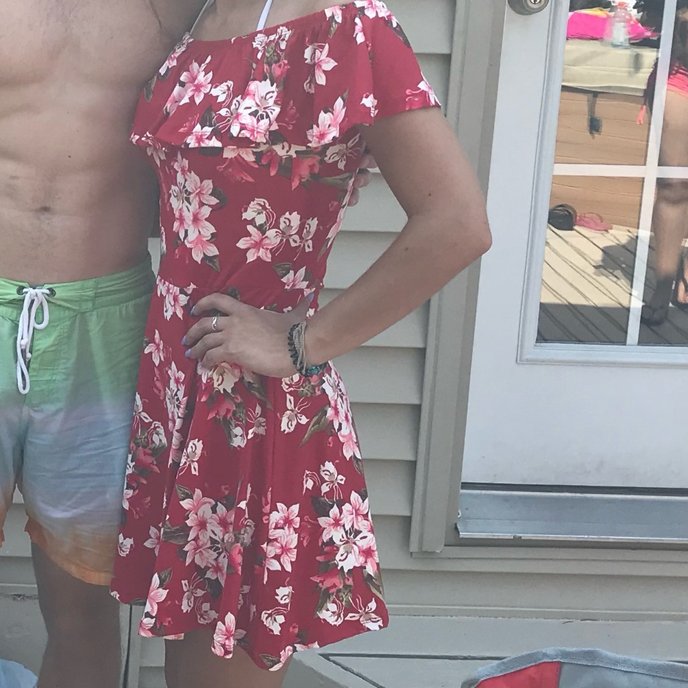 Pink off the shoulder floral dress